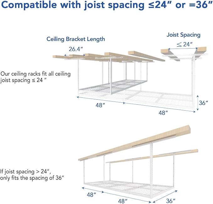 FLEXIMOUNTS 3x8 Overhead Garage Ceiling Storage Rack, Adjustable Garage - Image 4