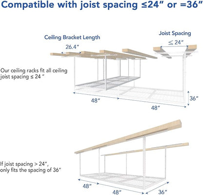 FLEXIMOUNTS 3x8 Overhead Garage Ceiling Storage Rack, Adjustable Garage - Image 4