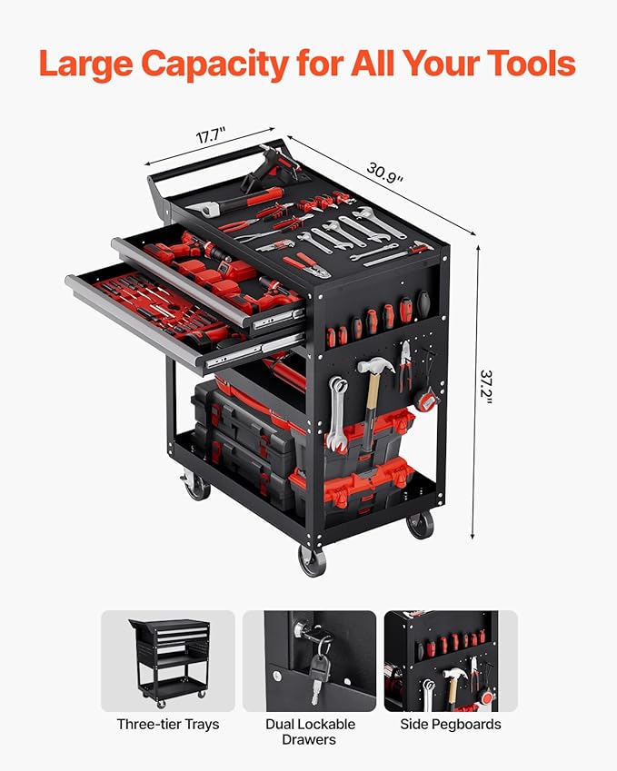 VEVOR 5-Tier Tool Cart with Wheels, 400 lbs Load Capacity, Rolling Work Cart - Image 2