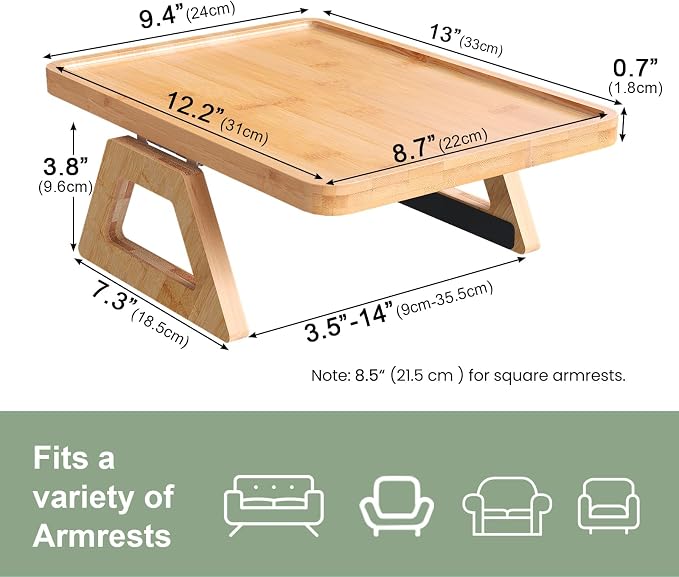 Couch Arm Tray, Bamboo Folding Sofa Tray, Sofa Armrest Trays Clip-On Couch Desk - Image 5