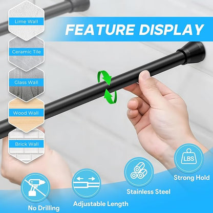 Small Tension Rod Black Spring Curtain Rod No Drilling Spring Tension Rods - Image 5