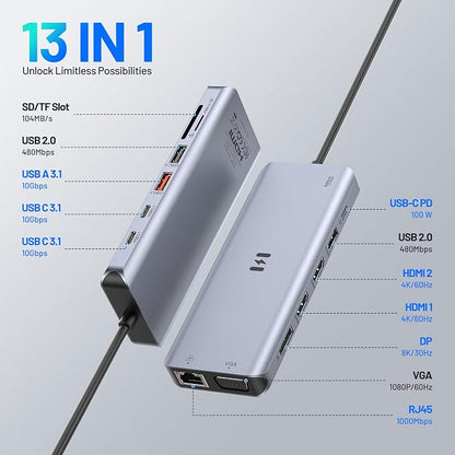 USB C Docking Station 4 Monitors, 13 in 1 Laptop Docking Station 3 Monitors - Image 2
