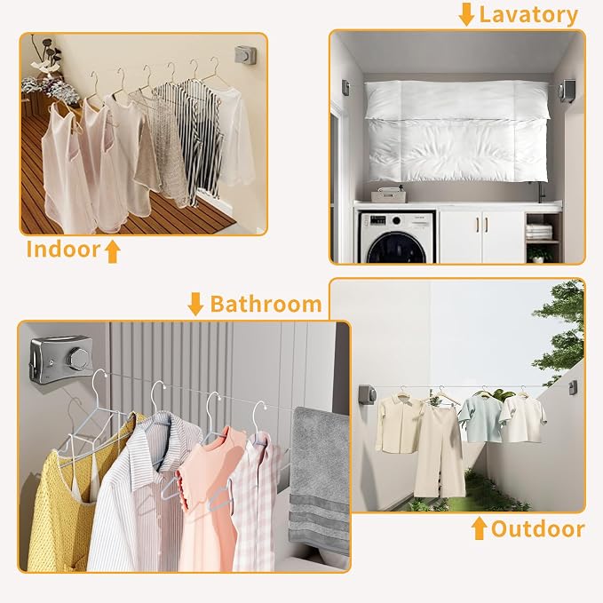 Retractable Clothesline Indoor & Outdoor, Non-Sagging Wall Mounted Drying Rack - Image 7
