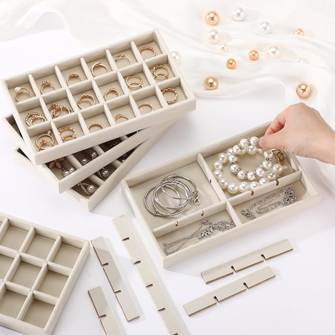Highergo 8 Pcs Velvet Jewelry Trays Stackable Drawers Organizer Ring Earring - Image 4