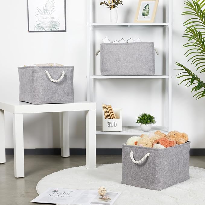 Bidtakay Storage Baskets Gray 3 Pack Shelf Baskets Collapsible Storage Bins - Image 5