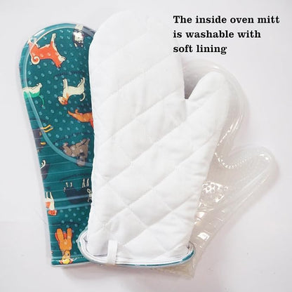 Oven Mitts Set of 2 with Transparent Clear Silicone Shell and Nice Dog Printing - Image 5