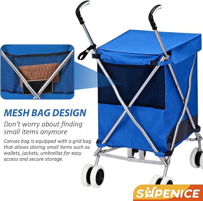 Folding Shopping Cart for Groceries, Water-Resistant Heavy-Duty Canvas Trolley - Image 2