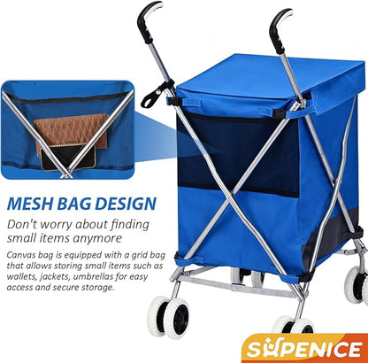 Folding Shopping Cart for Groceries, Water-Resistant Heavy-Duty Canvas Trolley - Image 2