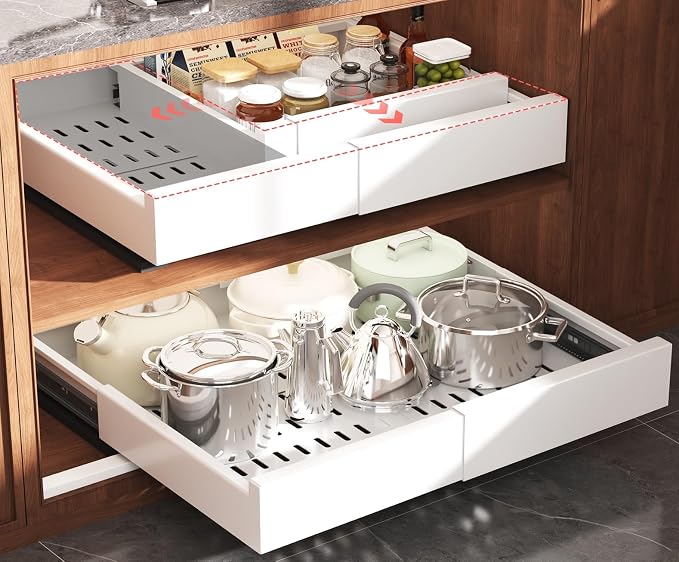 2 Pack Pull Out Cabinet Organizer Expandable Width and Depth, Slide Out Drawers by Seinloes
