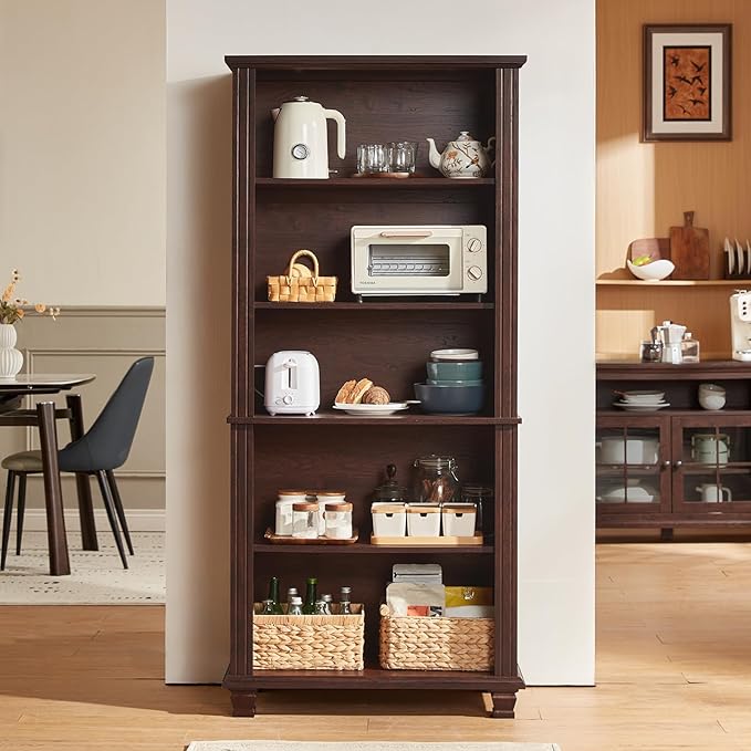 70" Tall Walnut Bookshelf, 5 Tier Wooden Book Shelf - Image 5