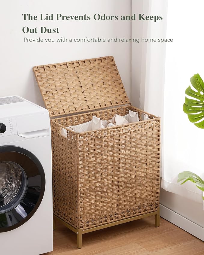 SETVSON Laundry Hamper with Lid, 112 L Handwoven Rattan Wicker Laundry Basket - Image 7