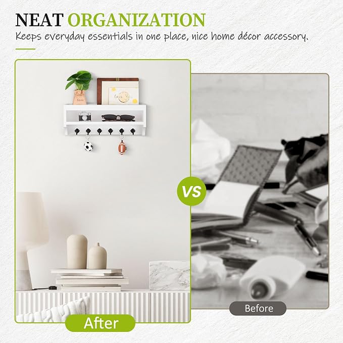 Nekon Key Holder Wall Mount, 12.8" W x 5.6" H x 3.7" D Wall Mounted Key and - Image 7