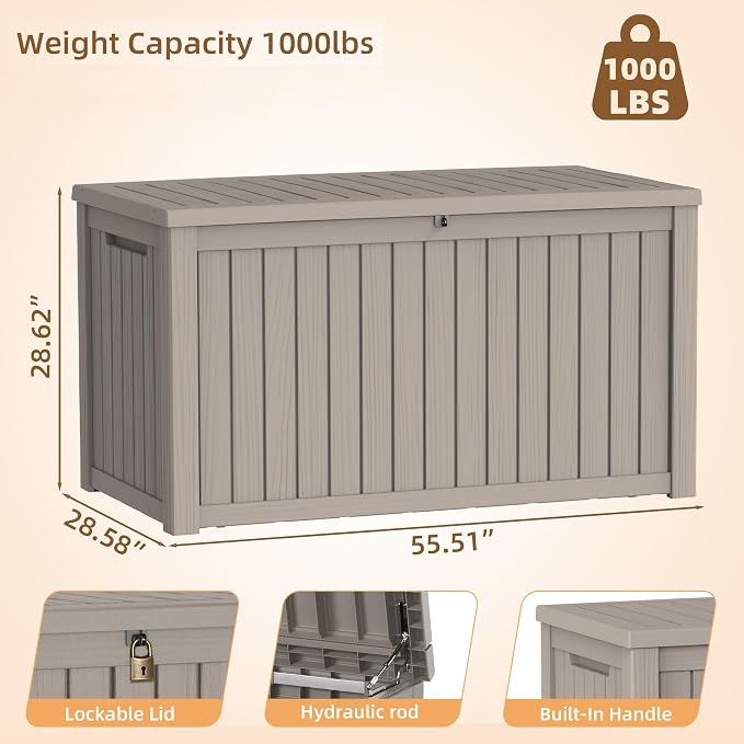 300 Gallon Outdoor Storage Box, Extra Large Resin Deck Box, Waterproof Lockable - Image 2