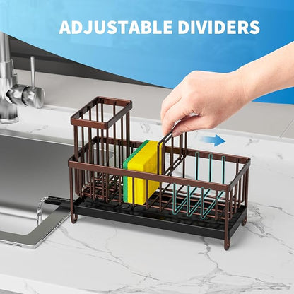 Cisily Brown Sponge Holder for Kitchen Sink, Sink Caddy Organizer - Image 5