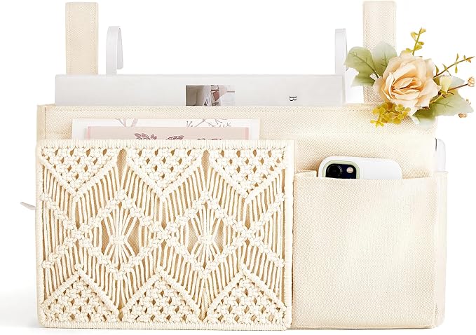 Mkono Bedside Caddy Hanging Organizer, Boho Macrame Storage - Image 8