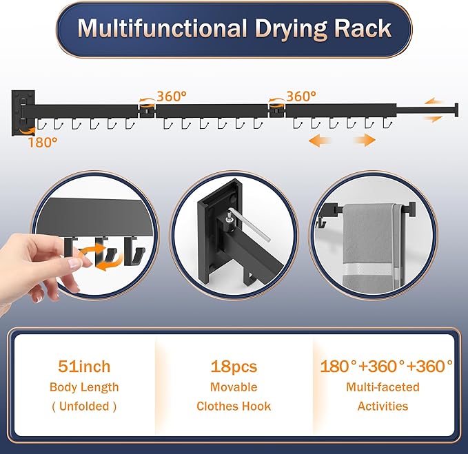 Clothes Drying Rack Wall Mounted, Laundry Rack Wall Wount, Drying Rack Clothing - Image 5