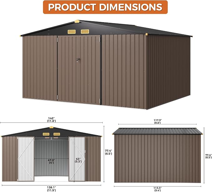 IRONCK 10x12FT Outdoor Storage Shed, Metal Garden Tool Shed - Image 5