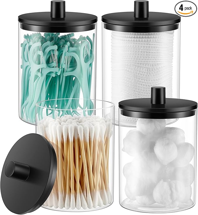 TIPGO Glass Qtip Holder Dispenser - 10 oz Clear Canister Apothecary Jar by TIPGO