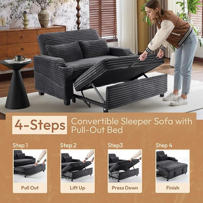 VINGLI Dark Gray Futon Sofa Bed Convertible Loveseat Sleeper Sofa Couch - Image 4