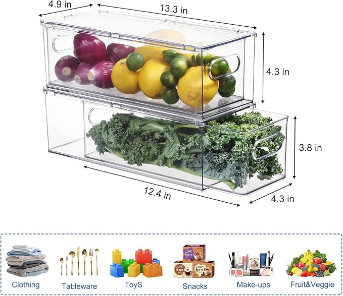 Fridge Drawer Pull Out Stackable Bins, Fridge Organizer Storage - Image 2