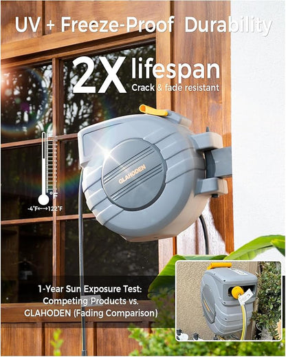 GLAHODEN Retractable Garden Hose Reel 5/8 in x 100 ft Upgraded UV Resistant - Image 2