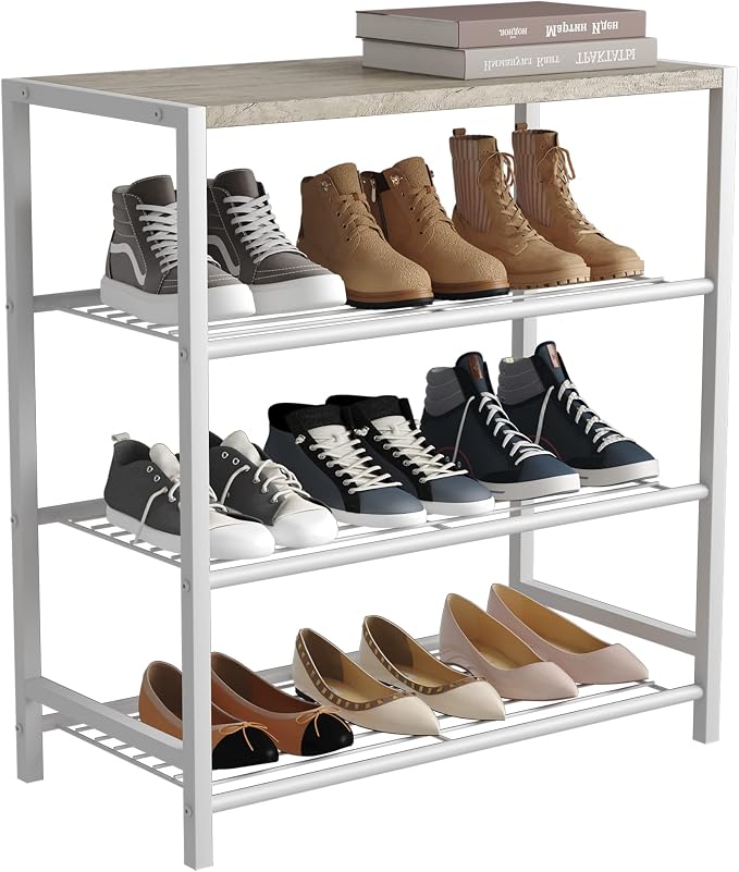 HOMEFORT 4-Tier Shoe Rack, Modern Industrial Shoe Storage Tower, Narrow Shoe by HOMEFORT