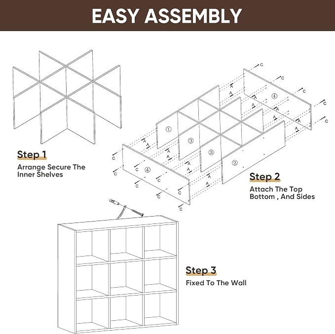 ZenStyle 9 Cube Storage Shelf Organizer, Wooden Bookshelf System Display Cube - Image 8
