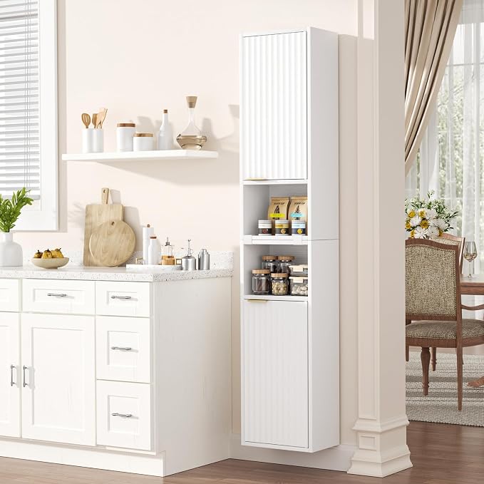 AKMAKM 59.1" Tall Slim Bathroom Storage Cabinet White | Freestanding or Wall - Image 9