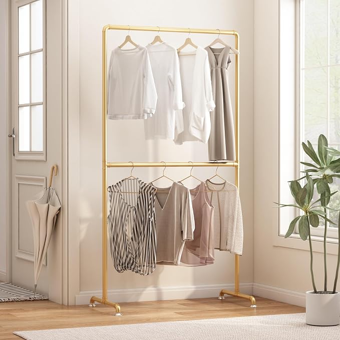 Industrial Pipe Clothing Rack, Heavy Duty Metal Clothes Rack by FONECHIN