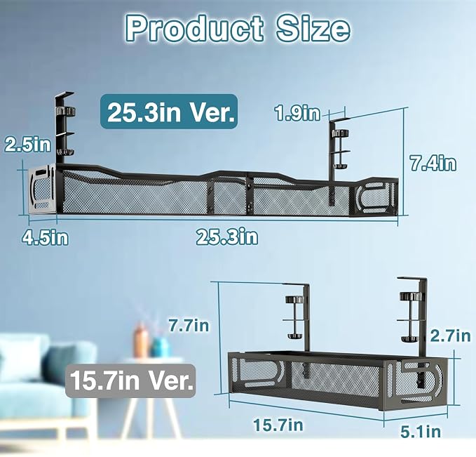 No Drill Under Desk Cable Management Tray, SONATURE 25.3" Cord Organizer - Image 3