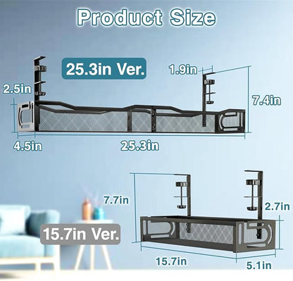 No Drill Under Desk Cable Management Tray, SONATURE 25.3" Cord Organizer - Image 3