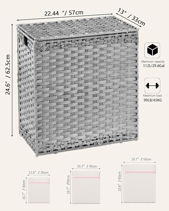 Laundry Hamper with Lid Wicker Laundry Basket 112 L Laundry Hampers Handwoven - Image 5