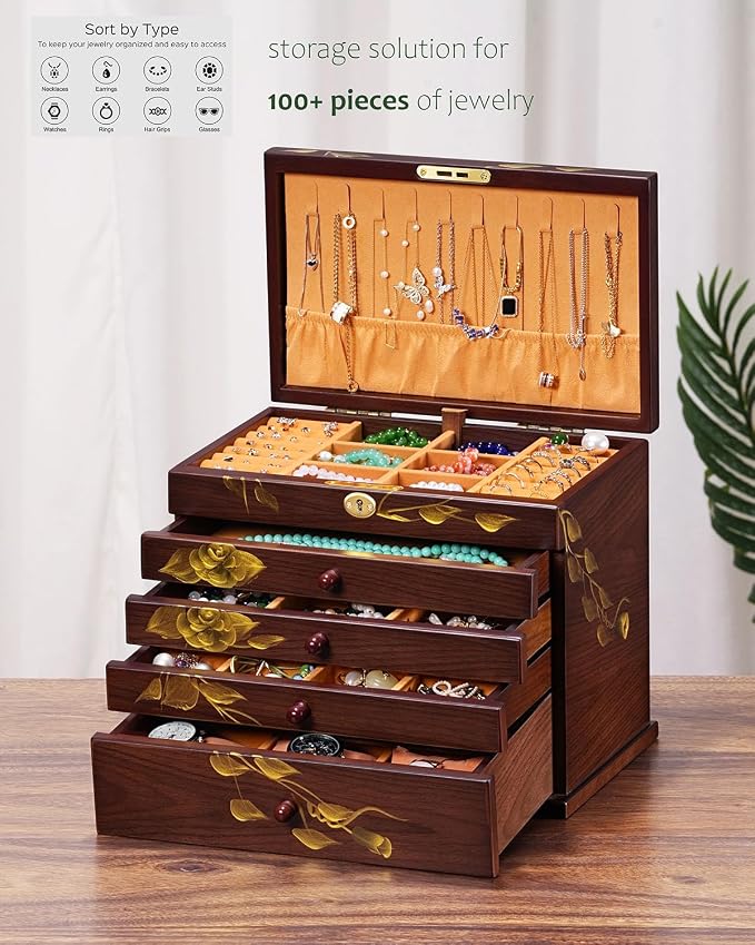 Hand-drawn rose Jewelry Box Wood - Image 4