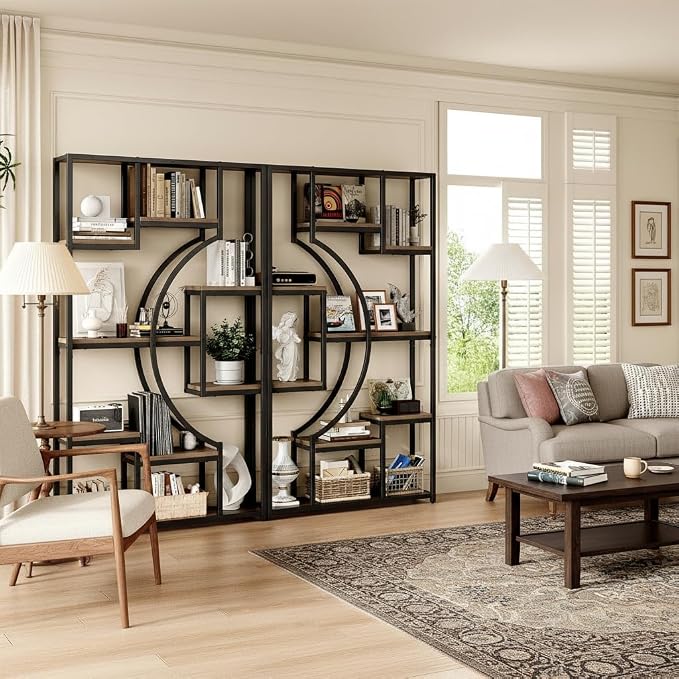 70.8" Tall Bookshelf Set of 2, Scratch-Resistant Gray Wash & Metal Frame - Image 9