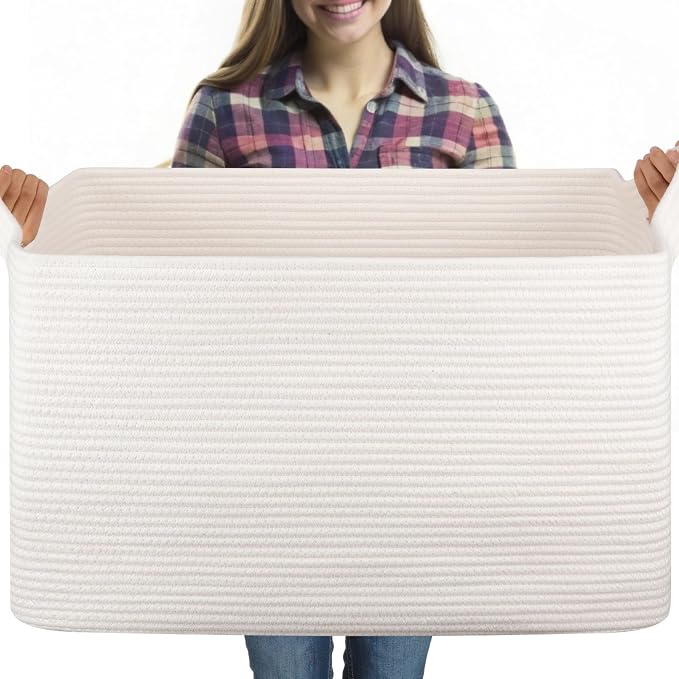 95L Extra Large Blanket Basket, Rectangle Nursery Blanket Storage by OIASKET