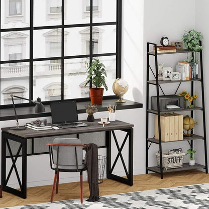 BON AUGURE 5-Tier Ladder Shelf, Industrial Leaning Bookcase, Wood and Metal - Image 8