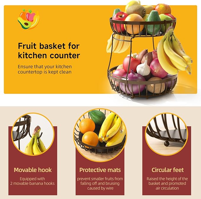 Sevenblue 2 Tier Fruit Bowl for Kitchen Counter - Image 3