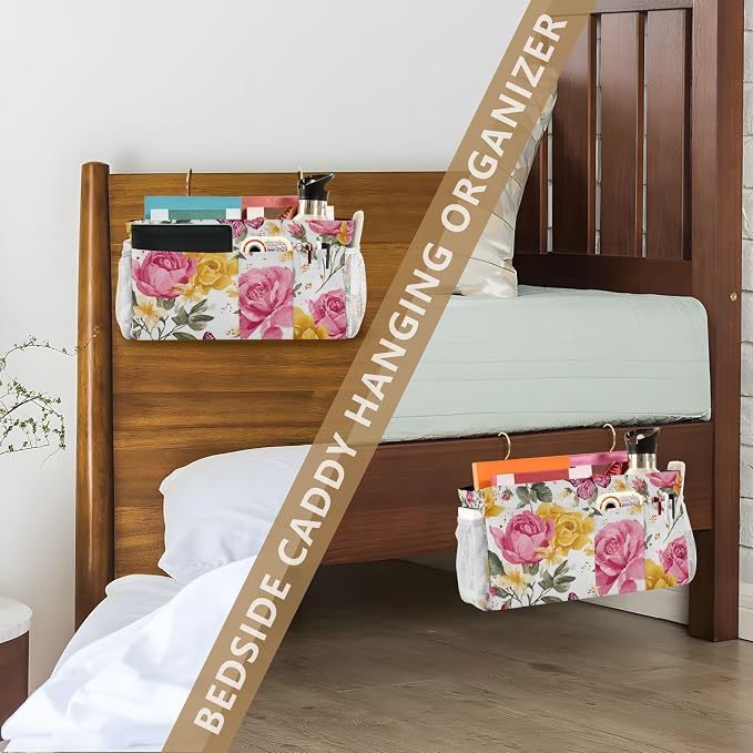 Pink Yellow Roses and Butterflies Bedside Caddy - Image 7