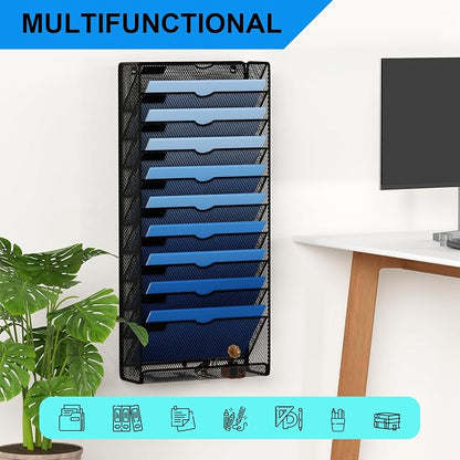 Hanging Wall File Organizer 10 Tier Wall Mounted File Holder Document Wall - Image 6