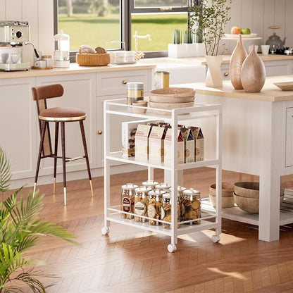 HITNET White Bar Cart, Home Bar Serving Cart, Kitchen Trolley on Wheels - Image 2