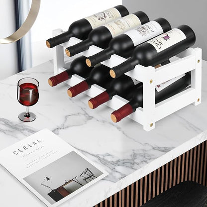VASMIA Wine Rack, 2-Tier Bamboo Wine Racks Countertop Cabinet Wine Holder Wine - Image 3