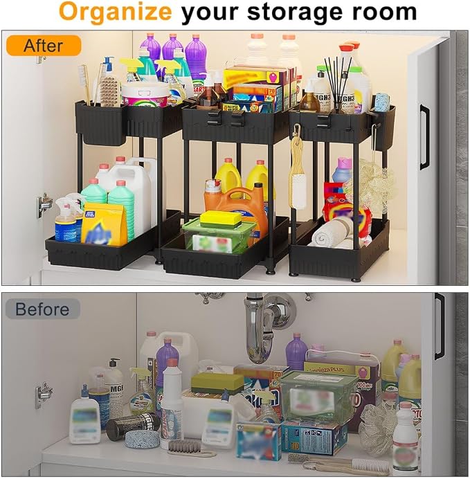 3 Pack Under Sink Organizers, 2-Tier Multi-Use Kitchen and Bathroom Organizers - Image 4