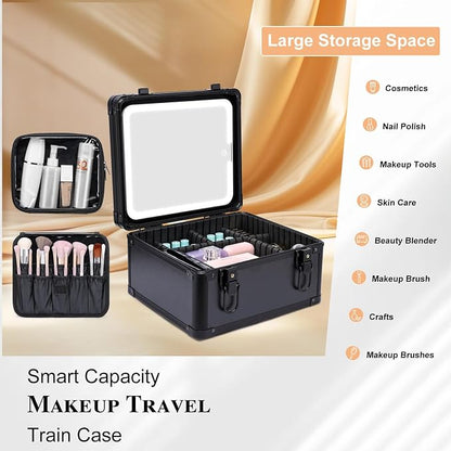 Makeup Box with Led Mirror, Travel Train Hard Case with Rechargeable Lighted - Image 2