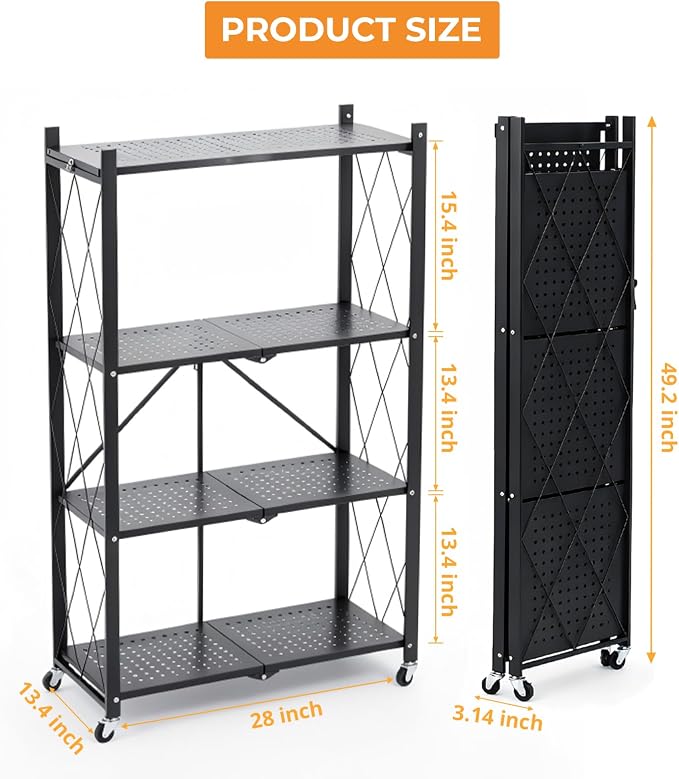 COKIHOM 4 Tier Foldable Storage Shelf, Large Capacity Metal Shelf Rack - Image 3