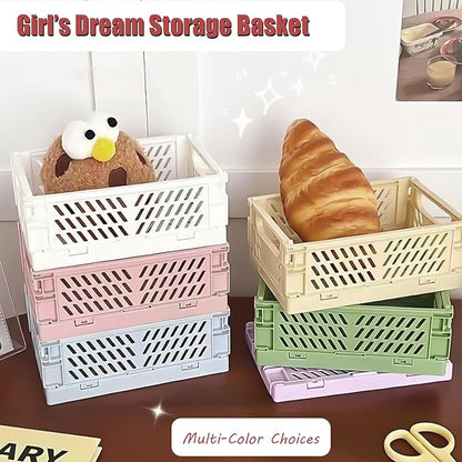 Small Pastel Plastic Storage Bins 2Pcs Foldable Pastel Crates Plastic Basket - Image 5