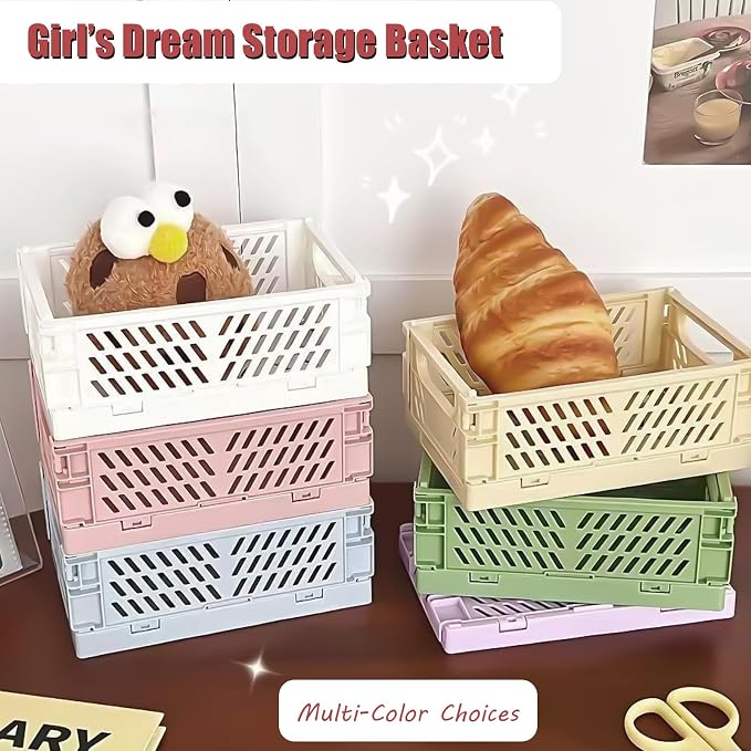 Small Pastel Plastic Storage Bins 2Pcs Foldable Pastel Crates Plastic Basket - Image 3