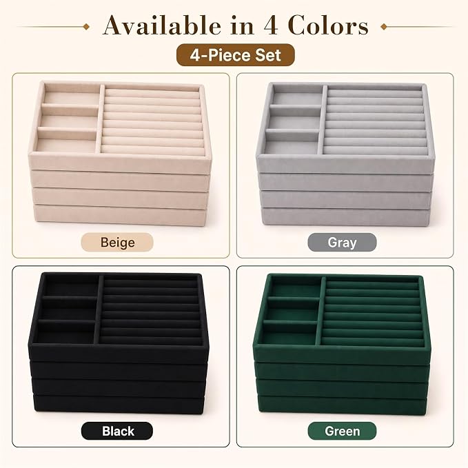 4 Pack Stackable Jewelry Organizer Tray Set - Image 7