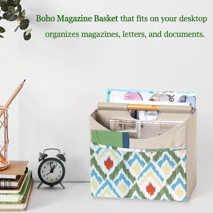 EZDeco Magazine Holder Boho Magazine Rack Floor Foldable 3 Pocket Magazine - Image 2
