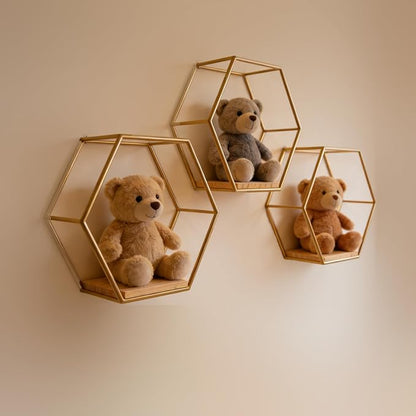 Gold Hexagon Floating Wall Shelves 3 Pack | Geometric Shelving - Image 3