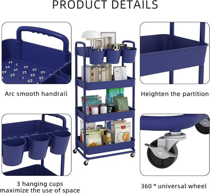 JIUYOTREE 4-Tier Plastic Rolling Storage Cart Utility Cart - Image 7
